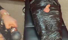 Total pallet wrap enclosure session featuring a little tease and denial Part 1 of 3