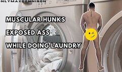 Muscular hunks exposed ass while doing laundry