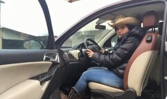 Pedal pumping of a real cowgirl with hat and cowboy boots