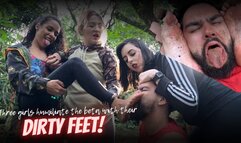 Duda, Nara and Rainbow humiliate slave in the park with their dirty feet (1080 EN-sub)