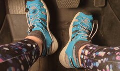 Fifi pedal pumping in Keen hiking sandals with Puma socks and leggings