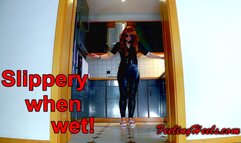 The High Heeled Princess in: Slippery when wet! - Episode 1 - starring: Vicky Heely - Full Feature! - FHD - High Heels Foam Flip Flop Wedges Rubber Trousers Walking on Slippery Floors - 1080p - MP4