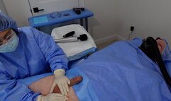Doctor performs penis stimulation and milking handjob surgical medfet procedure