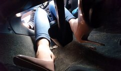 Driving BMW e46 in Nude Stiletto Heels Under Pedal