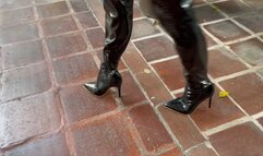 Katherine Failed Cranking Battle on black PVC Boots vs the Chevy Celebrity