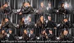 Hot couple in leather, smokey kisses and smoke in your face!