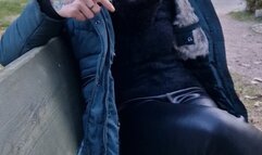 Smoking in Public with big Hood and Leather Leggings
