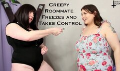 Creepy Roommate Freezes and Takes Control - featuring Sydney Screams and Jane Judge, a magic control scene with groping, touching, posing, lesbian domination, panty fetish, bbw tits and big booty