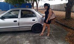 Shescamore cold starting her car on sexy heels