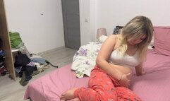 Super bloated belly blonde teen farting