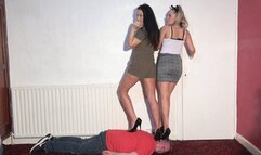 Sophie & Katie Try To Crush Their Slaves Head Beneath Their High Heel Shoes 3