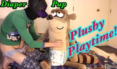 Diaper Pup Plushy Playtime! Padded humping and stickies on his favorite big soft toy
