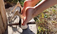 Sexy Nina in Gianmarco lorenzi high heels mules dangling, high heels balancing, shoeplay, dipping