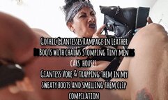 Gothic Giantesses Rampage in Leather Boots with chains Stomping Tiny men cars houses Giantess Vore & trapping them in my sweaty boots and smelling them clip compilation