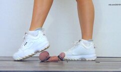 Ambers Dirty Soled Fila Trainers - Extreme Cock and Balls Trample - Floor View