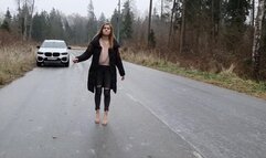 Sexy Nina slides in high heels, girl in high heels on ice (Other shoes, Part #2)