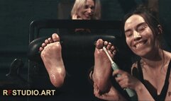 Astrid's Toes Tied and Spread in Stocks - Tickling by Home Girl (FULL HD MP4)