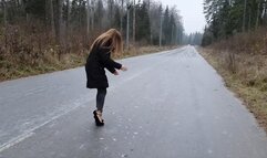 Sexy Nina slides in high heels, girl in high heels on ice (Other shoes, Part #8)