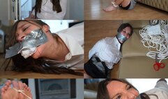 Secretary Claire toe hogtied and tightly tape gagged (mp4)