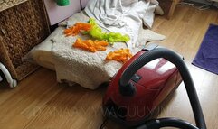 Vacuuming with gloves