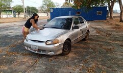 Shescamore sexy legs feet and body scratching while washing her car