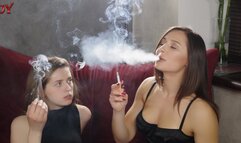 Karina and Yana smoke together