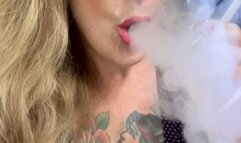 Worship - Darkside - Power Smoking - Chain of two red Marlboros - Extreme Cough, Puffs in your face, Deep Inhales, Smoke rings, Triple pumps, Puffs, Nose exhales - Generous cleavage, Long blonde hair, Long red nails, Pink lipstick, Beautiful hands and lon