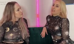 Two Dommes kissing each other Sensual Lesdom and laughing at beta sub POV