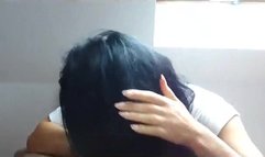 handjob with girls hair tied on the cock