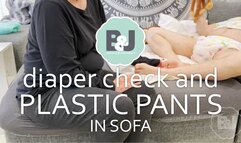 Diaper check and plastic pants in sofa