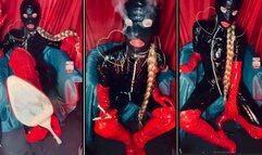 Chain smoking rubber queen chain smoke 2 Marlboro reds & POV human ashtray