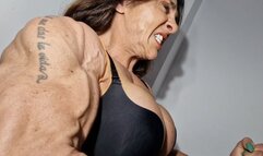 ifbb pro extreme ripped grunting veiny flexing ripping breaking old thight t-shirts feats of strength video for extreme sweat pump ripped veiny beef muscular fbb woman!