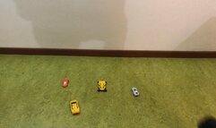 Crushing toy car with my boots