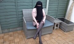 Naked in Niqab Stockings and Suspenders Crotch less knickers