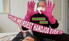 Scared Dick Cums More: Weird Handjob in Gloves, Mask and Shield (POV)