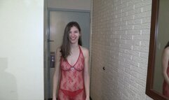 Skinny Slut Girl Sierra red lingerie creampie!