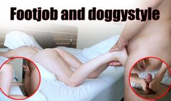 Fucked a big-assed milf doggy style, but before that she gave a great footjob