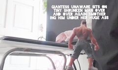 Giantess unaware sits on tiny shrunken man over and over again Smother ing him under her huge ass