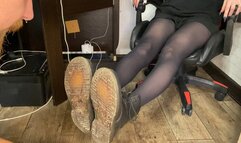 Muddy boots licking clean and ballbusting