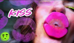 Naughty magenta lipstick kiss + Spit Fetish Kissing