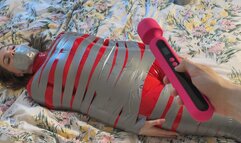 mummification with duct tape on girl wearing catsuit and denial [1080p]