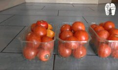 Tomatos crushed under Hunter Wellies