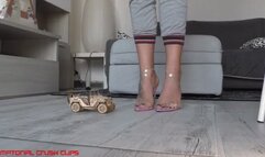 Italian girlfriend - REUPLOAD Wooden and metal toy car crush fetish in high heel