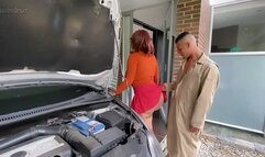 naughty mechanic pulls up skirt of velma
