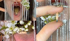 Floral tenderness for a tiny lady in the giantess's mouth