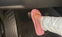 Employee tells her boss how to jerk off while she drives his car in flip flops
