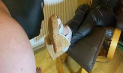 Worship and Spanking with Wedge Heels and Barefoot