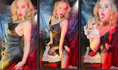 Watch me smoking a VS 120 in silky dress and nylons