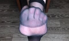 GIRL IN NYLON BLACK SOCKS FEET WORSHIP POV