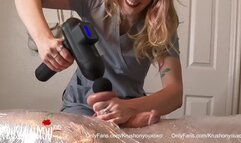 HOT Nurse Ballbusting Patient Trapped in Plastic Wrap Bondage